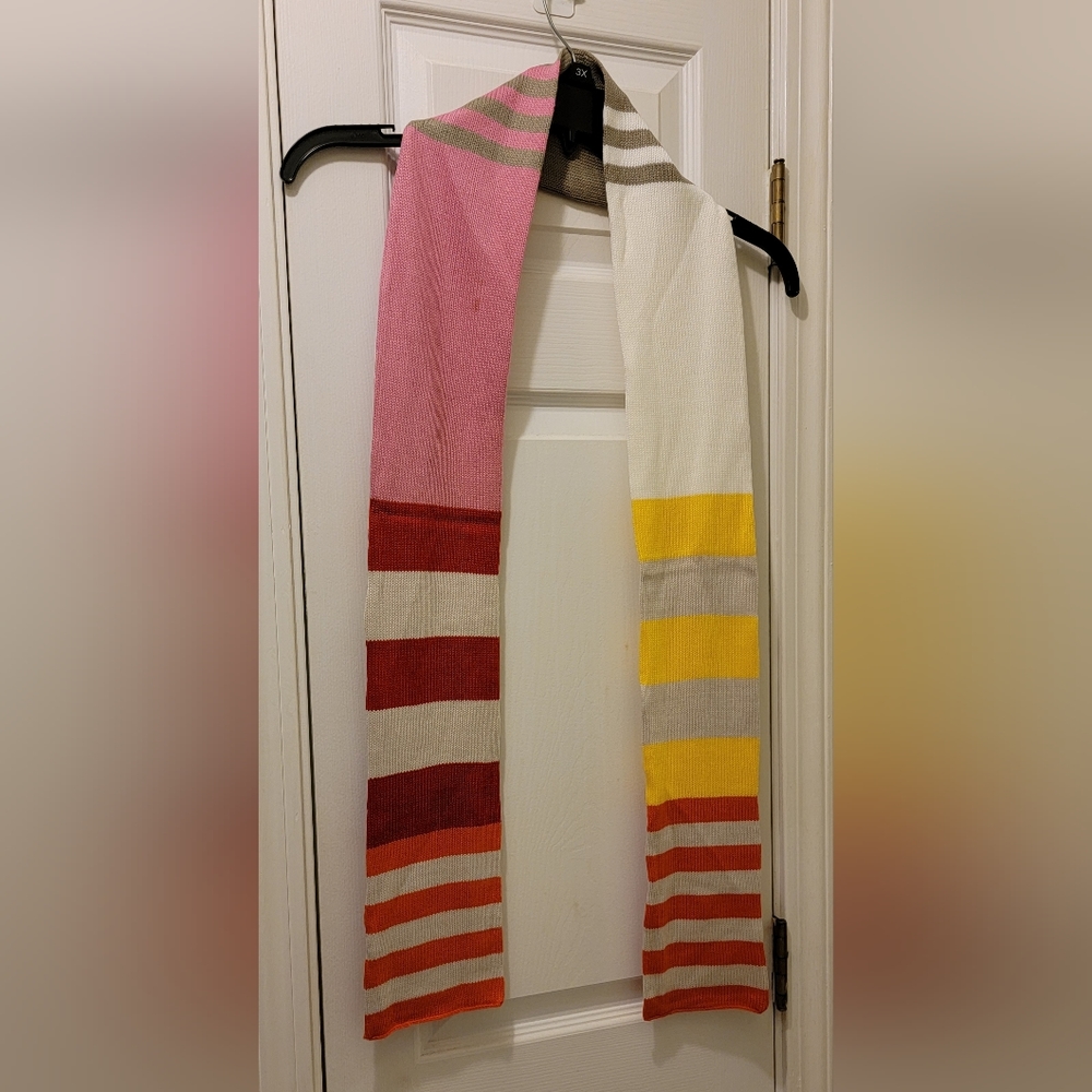 CHUNS White with multi color stripe Scarf NWOT approx.  75" long 5" wide. 